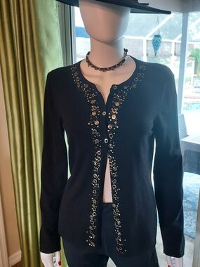 Y2K Black Embellished Women's Rayon Blend Cardigan Sweater. Sz. M